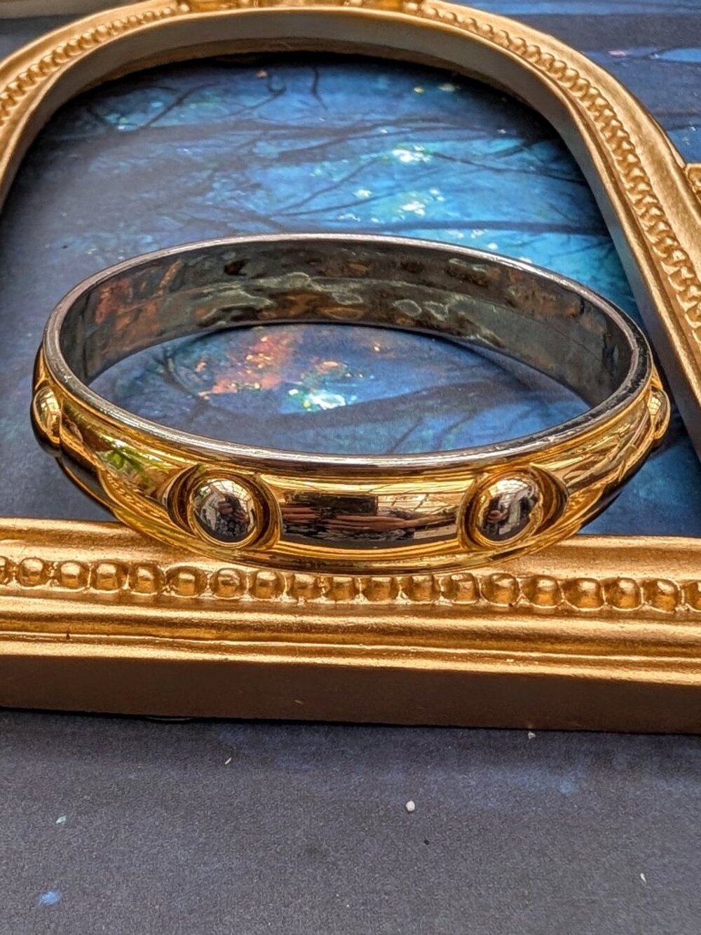 1980's vintage signed Liz Claiborne Gold Tone Dotted Bangle Bracelet